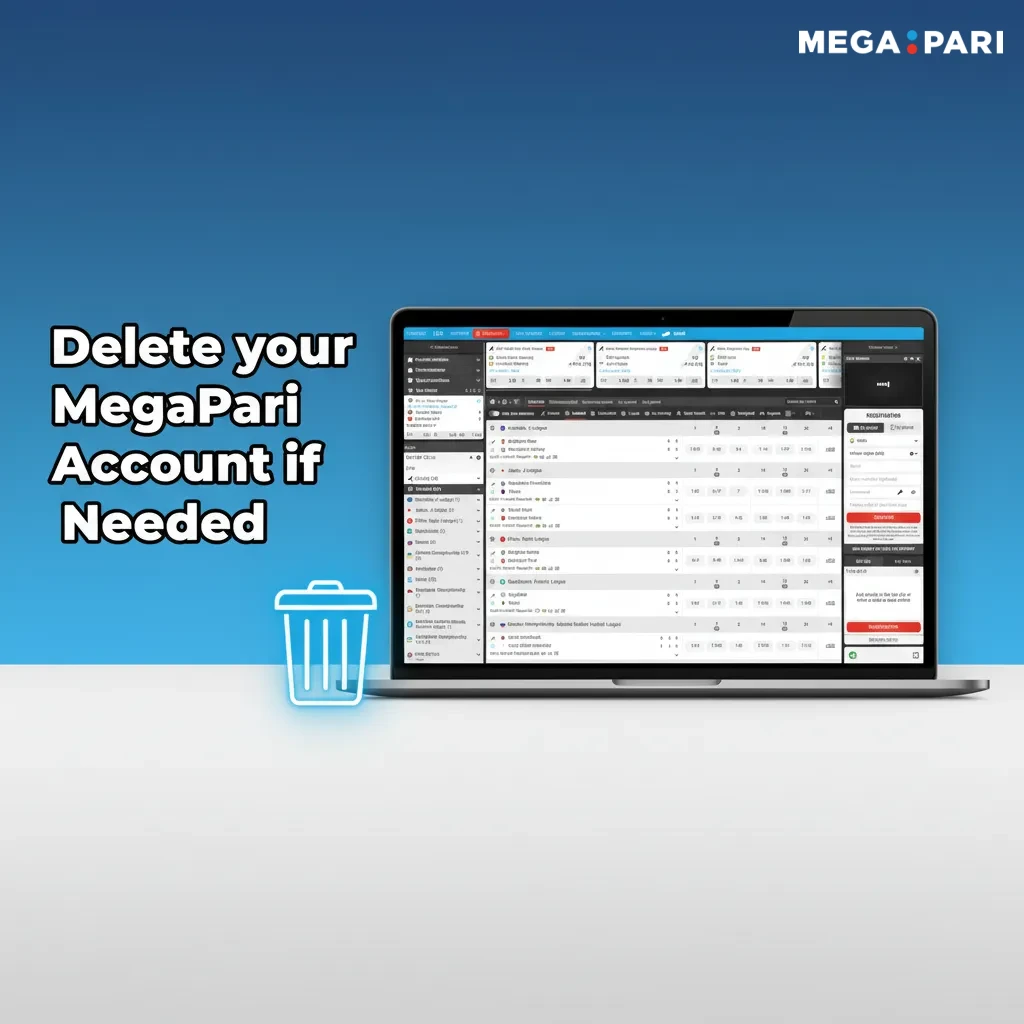 Graphic showing how to close a MegaPari account: Profile > Account Settings, self-exclusion, contact support, withdraw funds