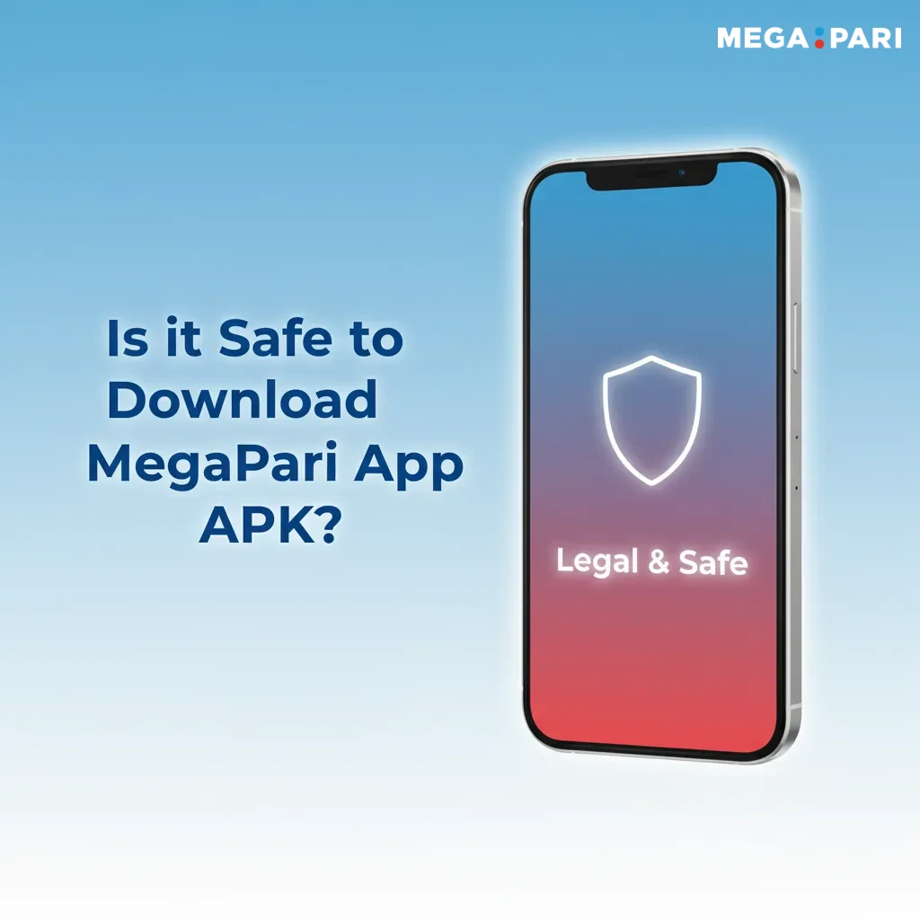 MegaPari app on phone with padlock and licence badge, showing SSL encryption and regulation; install from official site.