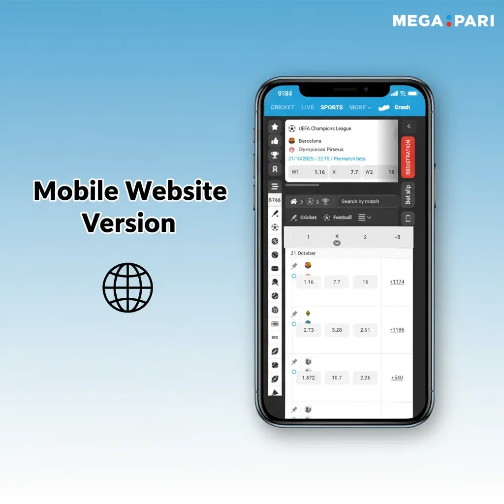 Phone showing fast 3G/4G mobile betting site: sports, casino, betslip, cashier (PKR/cards/e-wallet/crypto), chat and alerts.