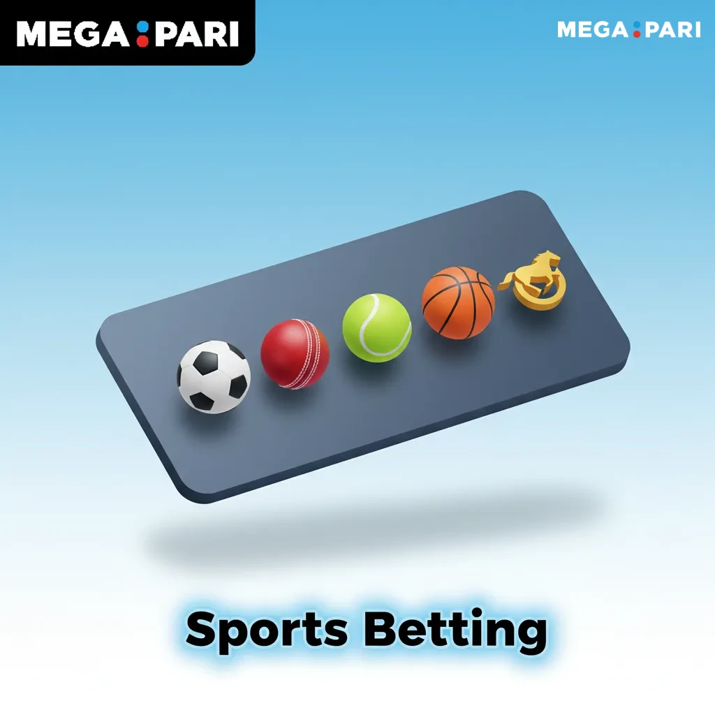 MegaPari sports betting with icons for cricket, football, tennis, kabaddi, basketball, boxing, MMA, eSports, 40+ sports