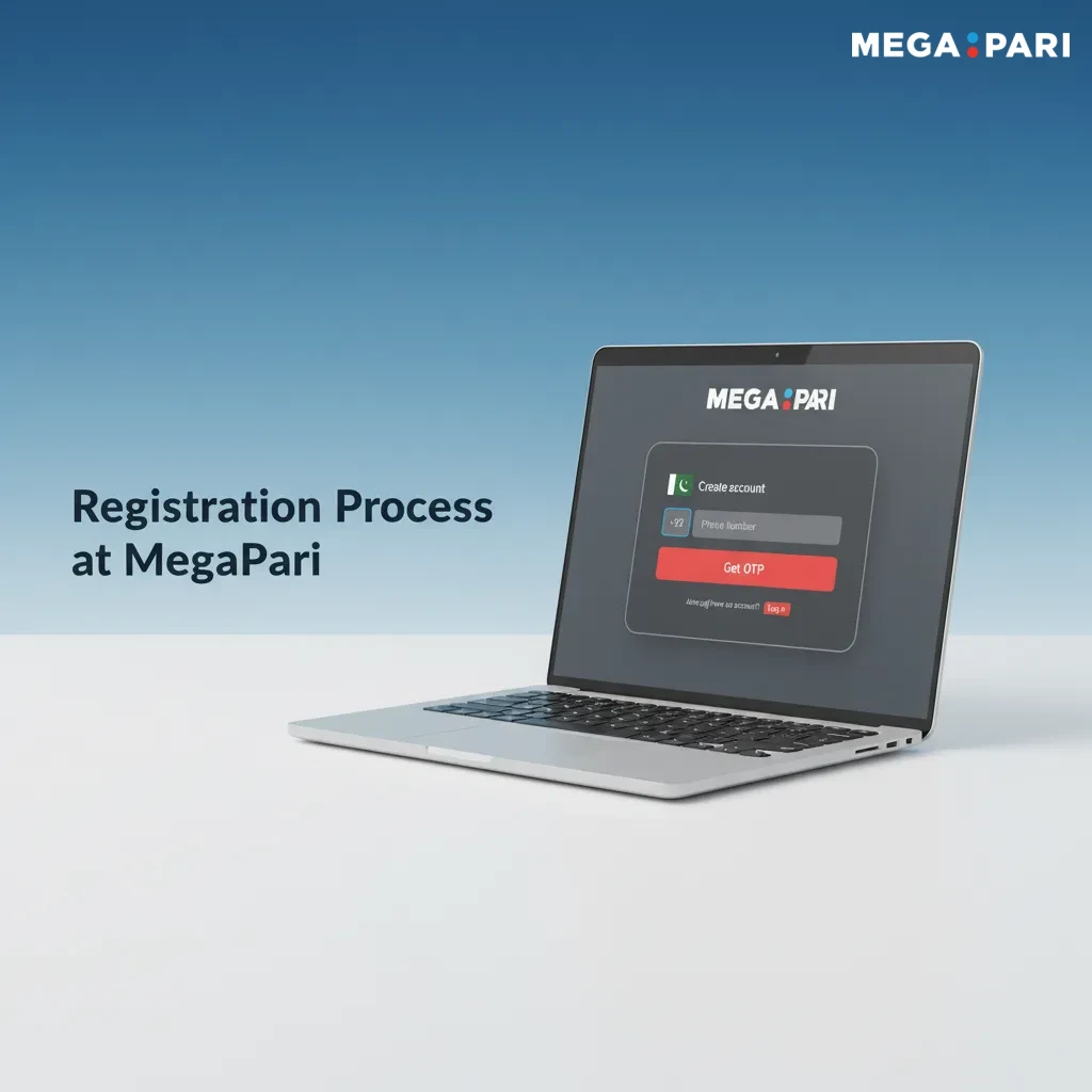 Infographic of MegaPari registration: sign up, choose login method, fill details, set 2FA, deposit, claim welcome bonus.