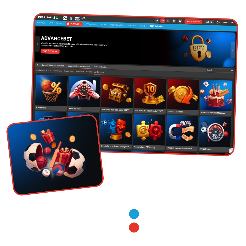 Get many interesting bonuses from MegaPari to benefit more from betting and playing games.