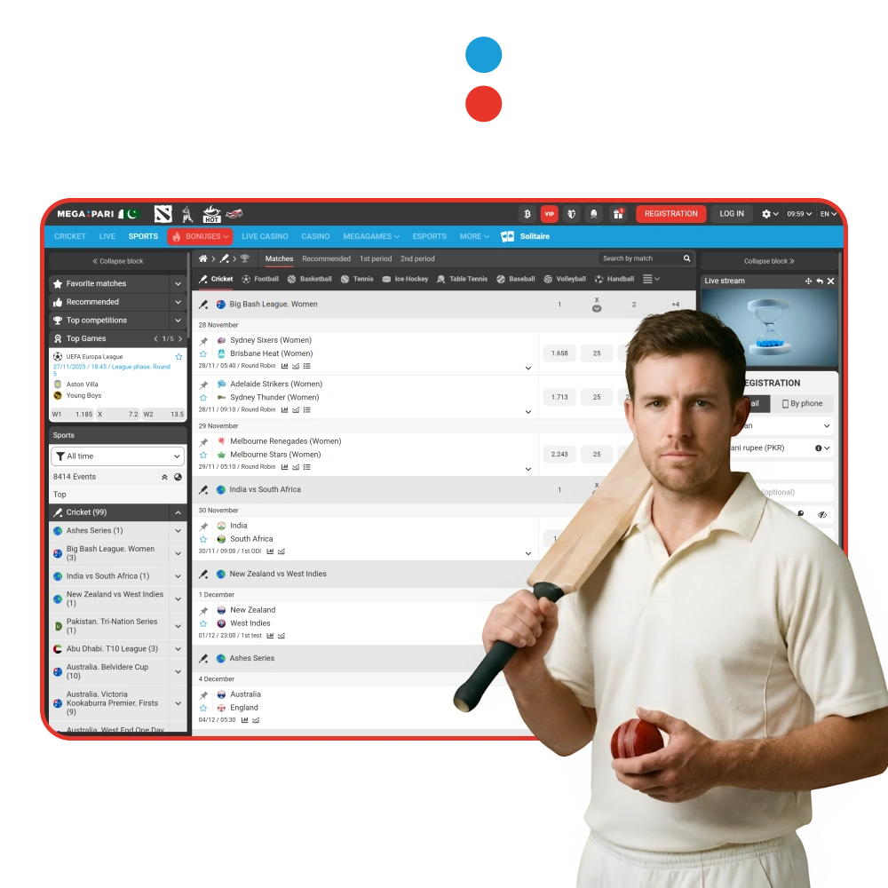 Bet on popular cricket games with MegaPari Sports.
