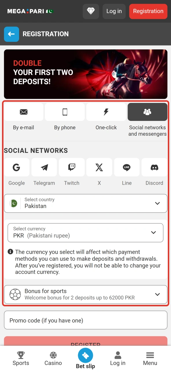 Create your account at MegaPari to start betting.