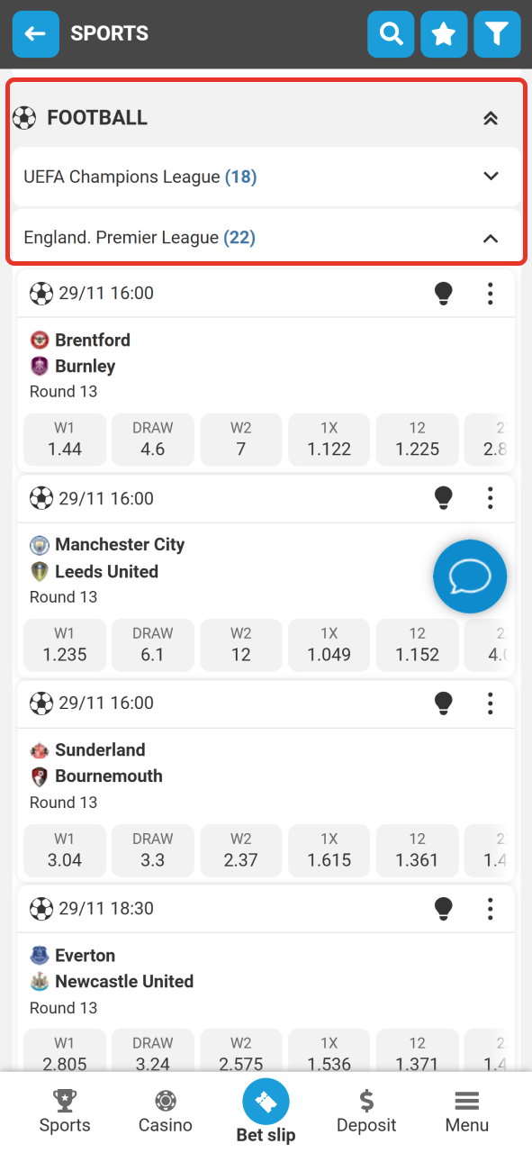 Click on football at sports tab at MegaPari.