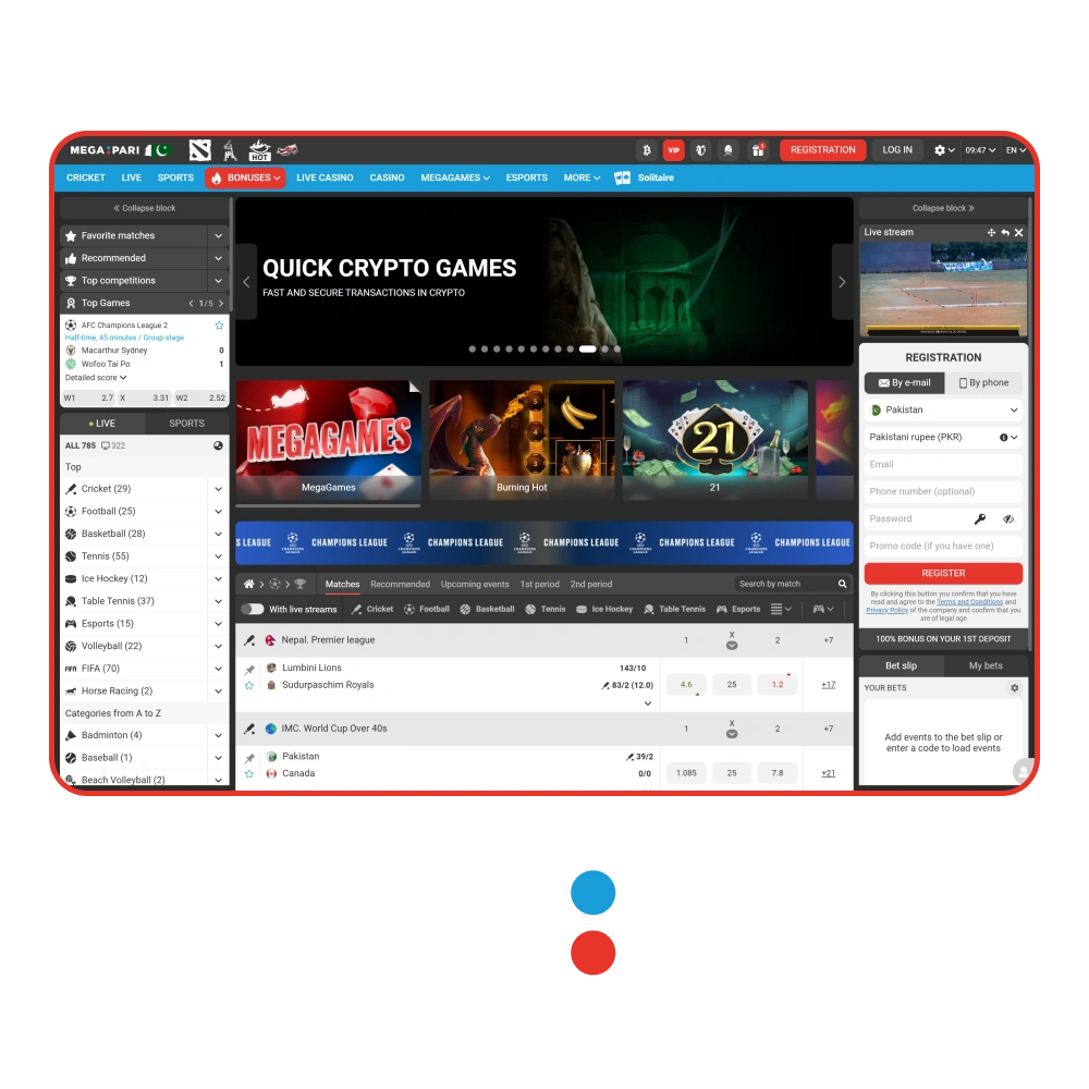 Enjoy your bets and wins at MegaPari Pakistan.