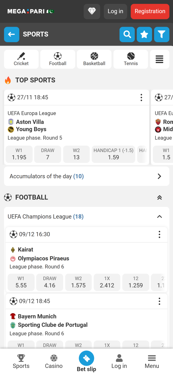 Bet on different tournaments live or prematch at MegaPari.