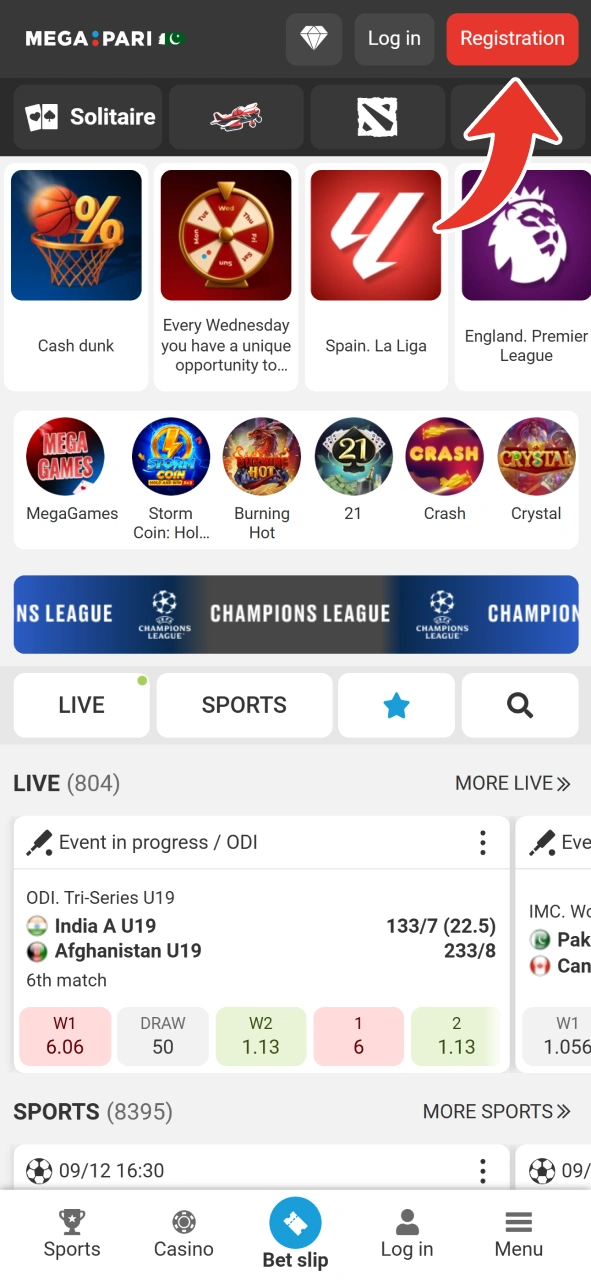 Find login button at MegaPari home page.