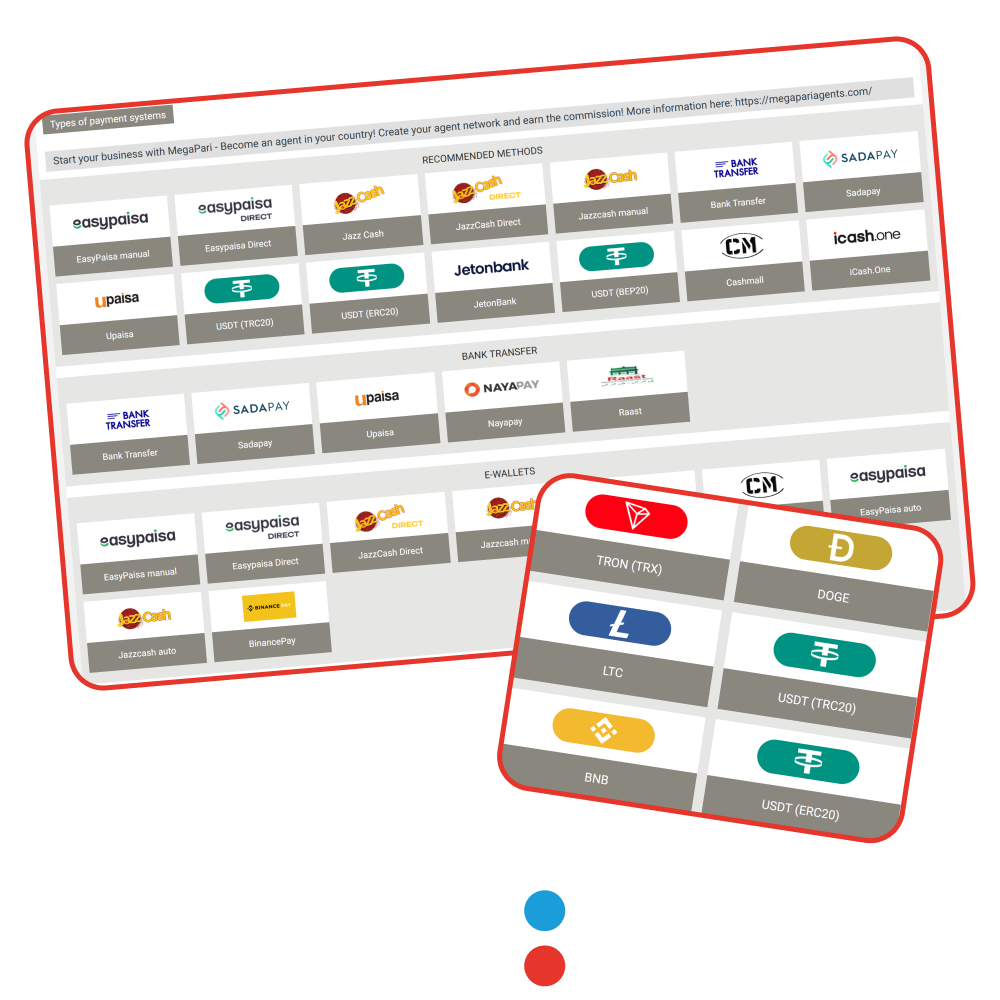 Use many different methods to deposit or withdraw your wins at MegaPari.