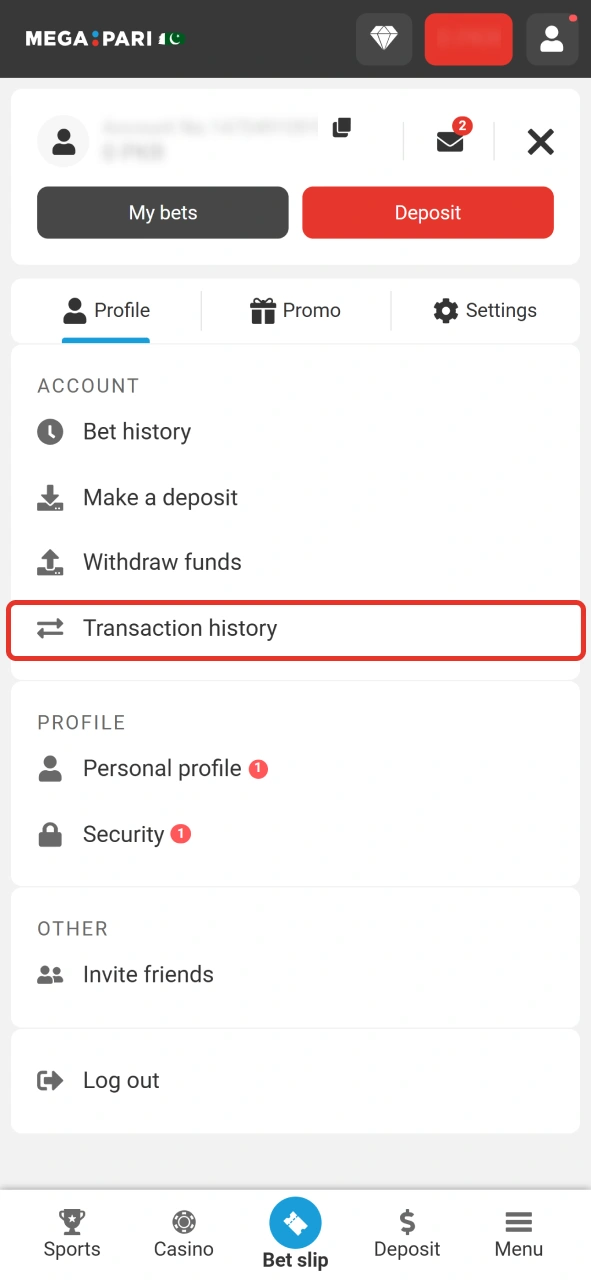 Look up all your transactions at MegaPari transaction history page.