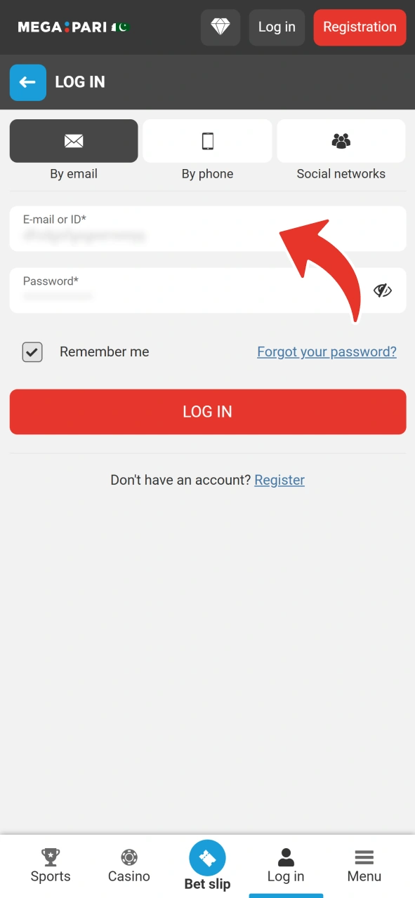 Create MegaPari account or login if you have one.