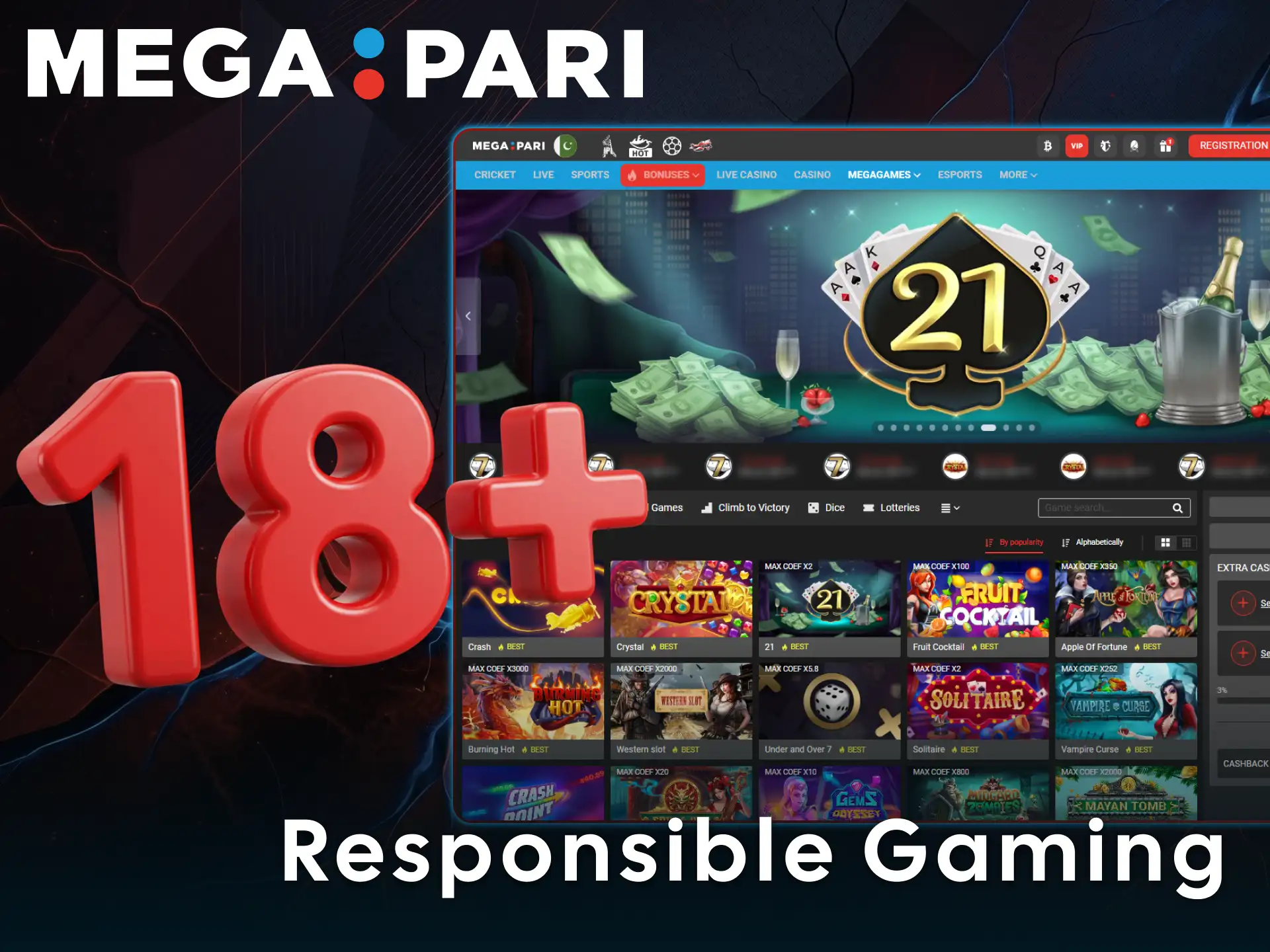 Practice responsible gaming while wagering money on the MegaPari platform.