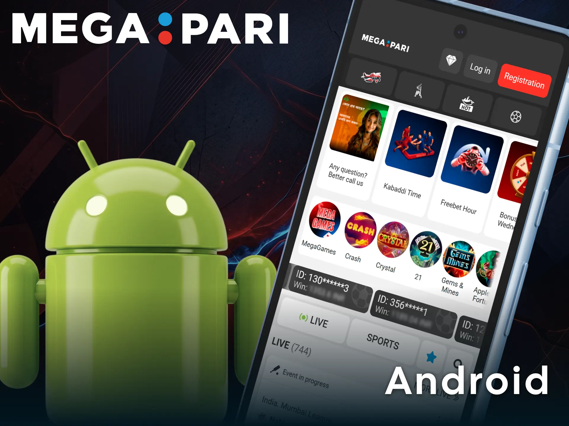 Download the official MegaPari Android app to place mobile sports bets.