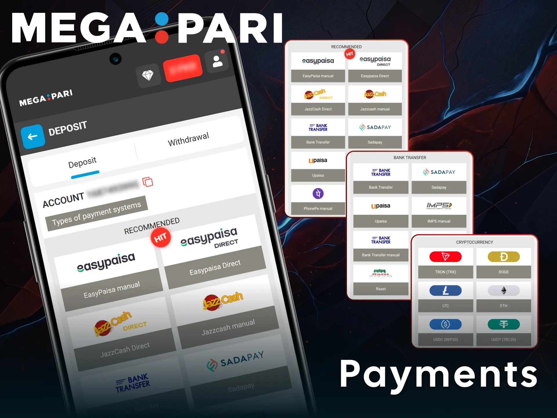 Complete fast payments in the MegaPari app for users from Pakistan.